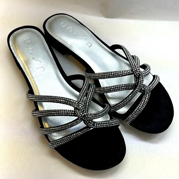 Unisa Shoes Nwot Unisa Rhinestone Strappy Sandal Blacksilver